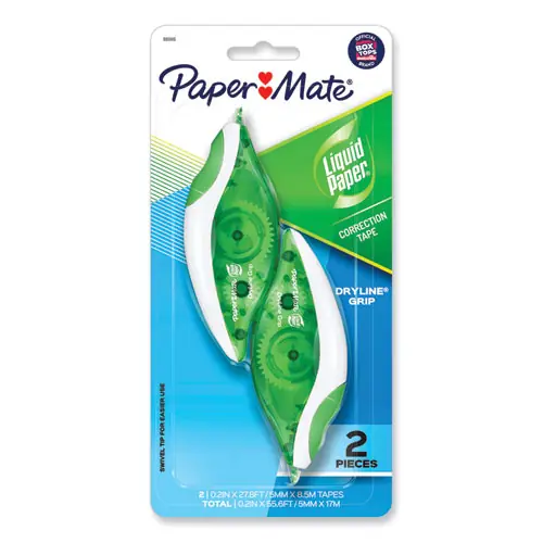 Paper Mate® Liquid Paper® DryLine Grip Correction Tape, Non-Refillable, 2 Pack