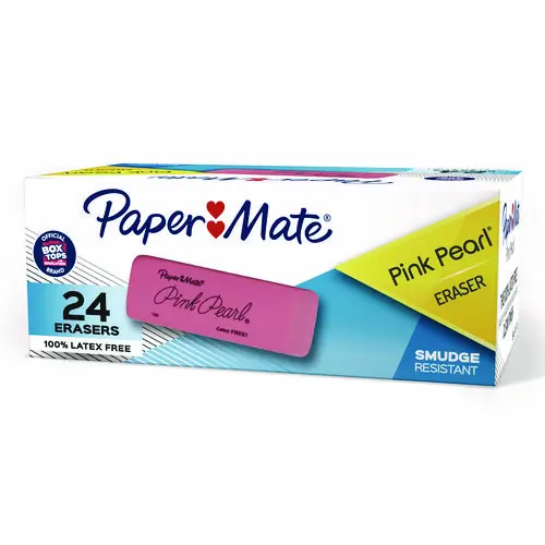 Paper Mate® Pink Pearl Eraser, Rectangular Block, Medium, Pink, 24/Box