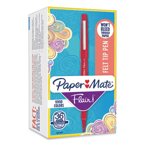 Paper Mate® Point Guard Flair Felt Tip Porous Point Pen, Bold 1.4 mm, Red Ink, Red Barrel, 36/Box