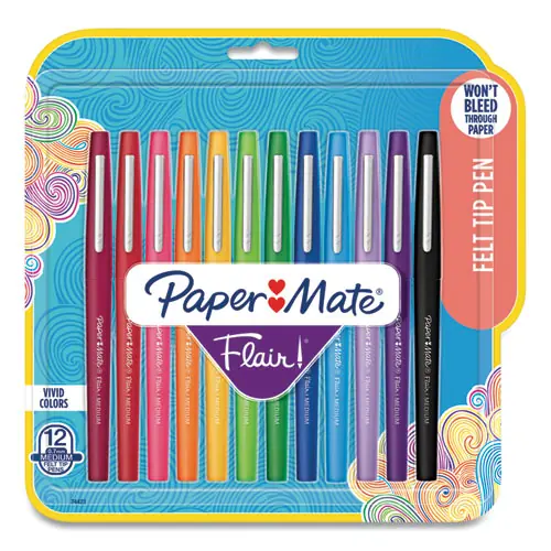 Paper Mate® Point Guard Flair Felt Tip Porous Point Pen, Medium 0.7 mm, Assorted Ink Colors, 12/Pack