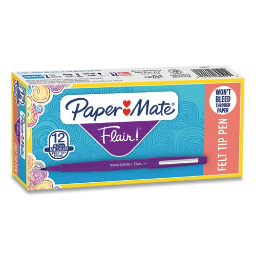 Paper Mate® Point Guard Flair Felt Tip Porous Point Pen, Medium 0.7 mm, Purple Ink, Purple Barrel, Dozen