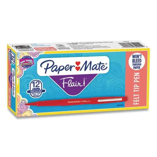 Paper Mate® Point Guard Flair Felt Tip Porous Point Pen, Medium 0.7 mm, Red Ink, Red Barrel, Dozen