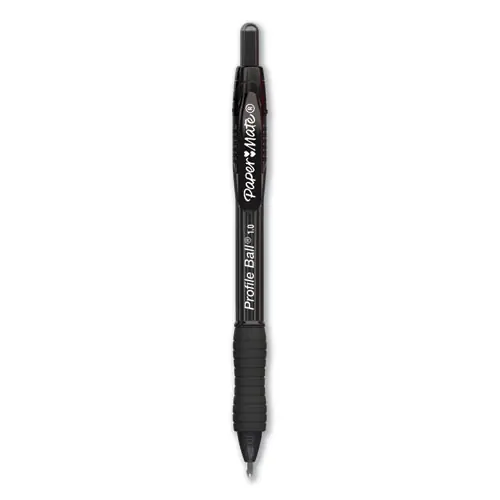 Paper Mate® Profile Ballpoint Pen, Retractable, Medium, 1 mm, Black Ink, Translucent Black Barrel, Dozen