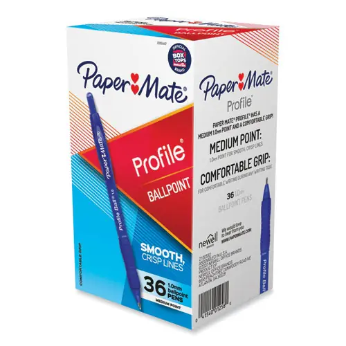Paper Mate® Profile Ballpoint Pen, Retractable, Medium, 1 mm, Blue Ink, Translucent Blue Barrel, 36/Pack