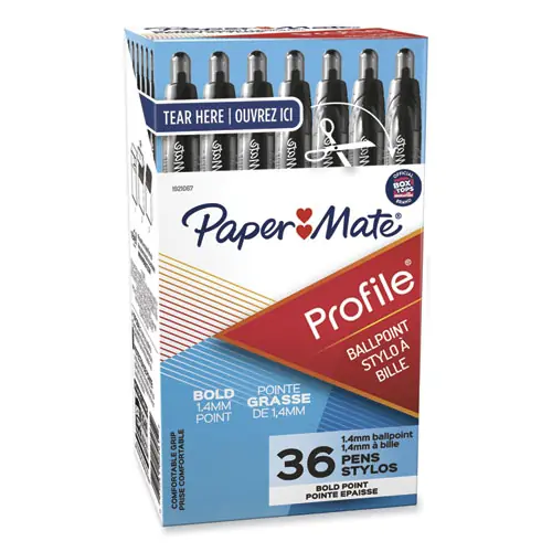 Paper Mate® Profile Ballpoint Pen Value Pack, Retractable, Bold 1.4 mm, Black Ink, Translucent Black Barrel, 36/Box
