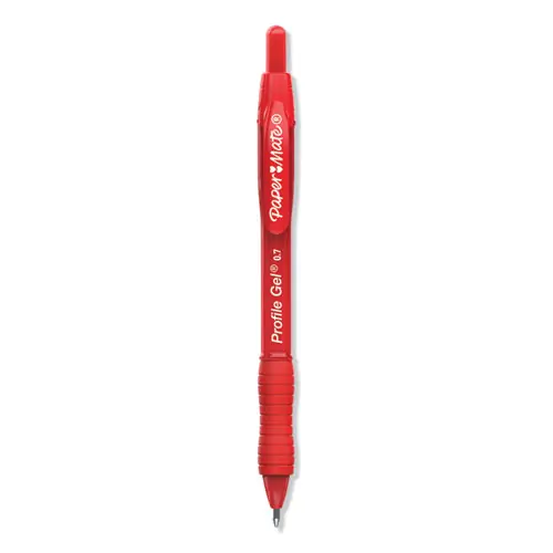 Paper Mate® Profile Gel Pen, Retractable, Medium 0.7 mm, Red Ink, Translucent Red Barrel, Dozen
