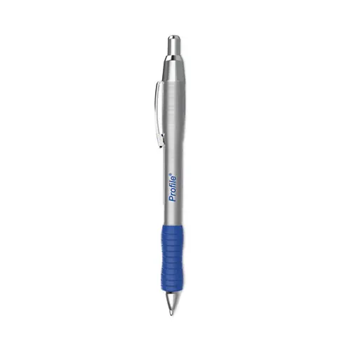 Paper Mate® Profile Metal Ballpoint Pen, Retractable, Medium 1 mm, Blue Ink, Silver Barrel, Dozen