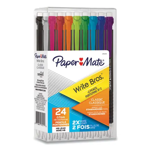 Paper Mate® Write Bros Mechanical Pencil, 0.7 mm, HB (#2), Black Lead, Assorted Barrel Colors, 24/Pack