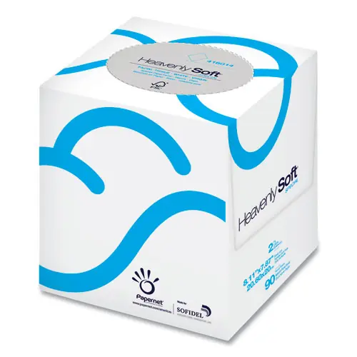 Papernet® Heavenly Soft Facial Tissue, 2-Ply, White, 90 Sheets per Cube Box, 36 Boxes per Carton