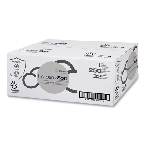 Papernet® Heavenly Soft Standard Multi-Fold Towels, 1-Ply, White, 250 Towels/Pack, 32 Packs/Carton, 4" x 9.5"