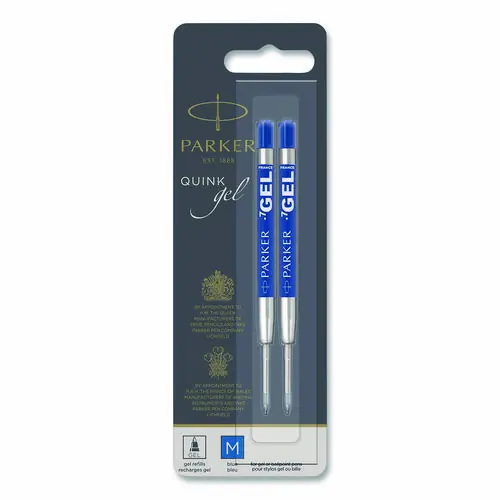 Parker® Refill for Parker Retractable Gel Ink Roller Ball Pens, Medium Conical Tip, Blue Ink, 2/Pack