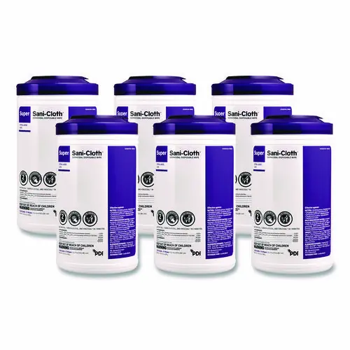 PDI® Super Sani-Cloth Disinfecting Wipes, Unscented, White, 75 Wipes/Canister, 6 Cartons