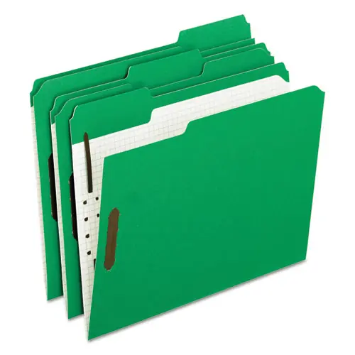 Pendaflex® Colored Classification Folders with Embossed Fasteners, 2 Fasteners, Letter Size, Green Exterior, 50/Box