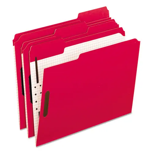 Pendaflex® Colored Classification Folders with Embossed Fasteners, 2 Fasteners, Letter Size, Red Exterior, 50/Box