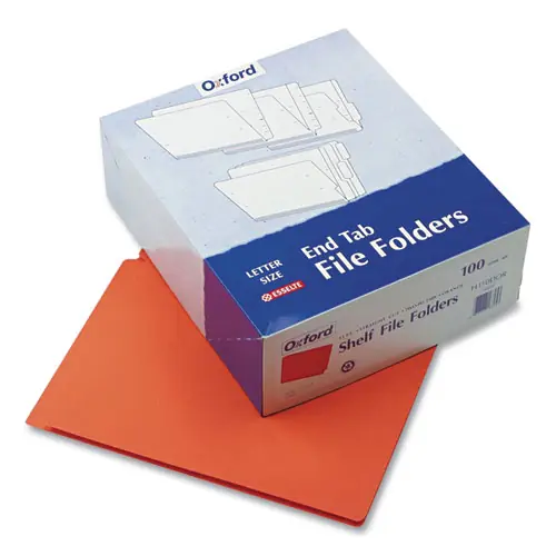 Pendaflex® Colored End Tab Folders with Reinforced Double-Ply Straight Cut Tabs, Letter Size, Orange, 100/Box