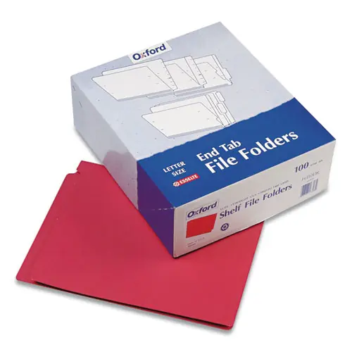 Pendaflex® Colored End Tab Folders with Reinforced Double-Ply Straight Cut Tabs, Letter Size, Red, 100/Box