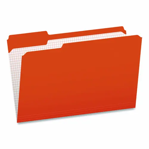 Pendaflex® Colored File Folders with Grid-Ruled Interiors, 1/3-Cut, Assorted Positions, Legal Size, Bright Orange/White, 100/Box