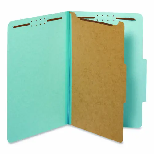Pendaflex® Colored Pressboard Top Tab Classification Folders, Legal Size, Light Blue, 1 Divider, 4 Fasteners, 1.75" Expansion, 10/Box