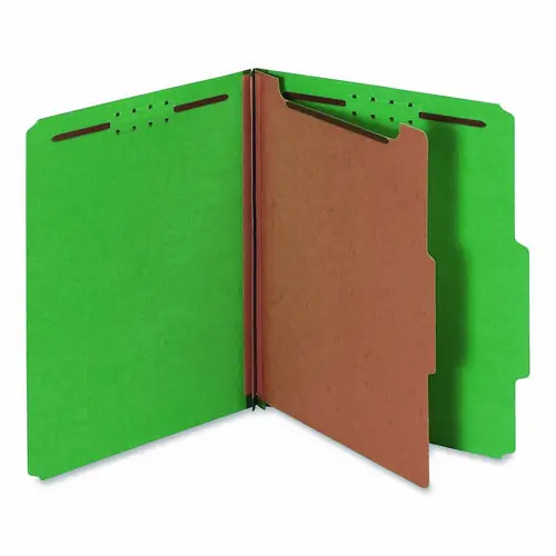 Pendaflex® Colored Pressboard Top Tab Classification Folders, Letter Size, Dark Green, 1 Divider, 4 Fasteners, 1.75" Expansion, 10/Box