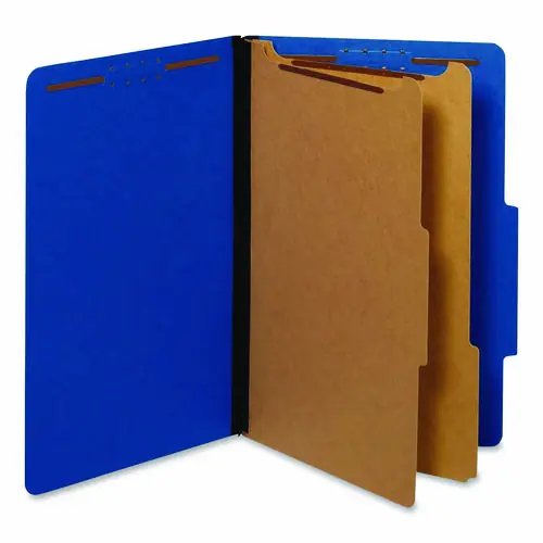 Pendaflex® Colored Pressboard Top Tab Classification Folders, Legal Size, Dark Blue, 2 Dividers, 6 Fasteners, 2.5" Expansion, 10/Box