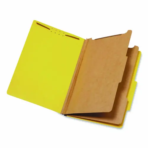 Pendaflex® Colored Pressboard Top Tab Classification Folders, Legal Size, Yellow, 2 Dividers, 6 Fasteners, 2.5" Expansion, 10/Box