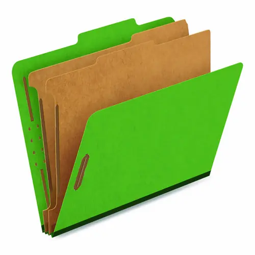 Pendaflex® Colored Pressboard Top Tab Classification Folders, Letter Size, Dark Green, 2 Dividers, 6 Fasteners, 2.5" Expansion, 10/Box