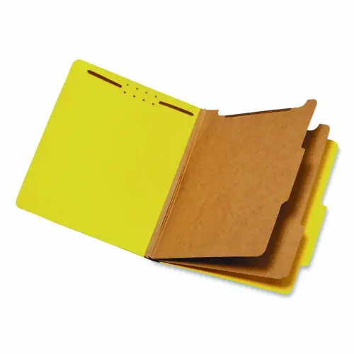 Pendaflex® Colored Pressboard Top Tab Classification Folders, Letter Size, Yellow, 2 Dividers, 6 Fasteners, 2.5" Expansion, 10/Box