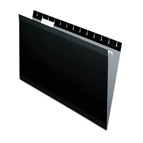 Pendaflex® Colored Reinforced Hanging Folders, Legal Size, 1/5-Cut Tabs, Black, 25/Box
