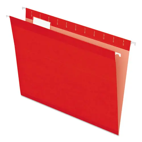 Pendaflex® Colored Reinforced Hanging Folders, Letter Size, 1/5-Cut Tabs, Red, 25/Box