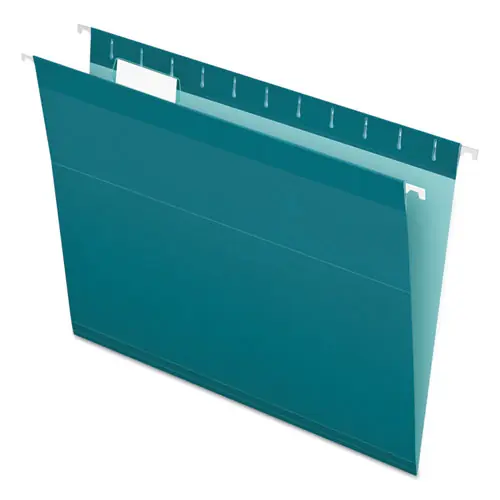 Pendaflex® Colored Reinforced Hanging Folders, Letter Size, 1/5-Cut Tabs, Teal, 25/Box