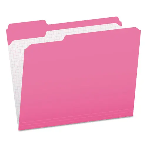 Pendaflex® Double-Ply Reinforced Top Tab Colored File Folders, 1/3-Cut Tabs, Assorted Positions, Letter Size, Pink, 100/Box