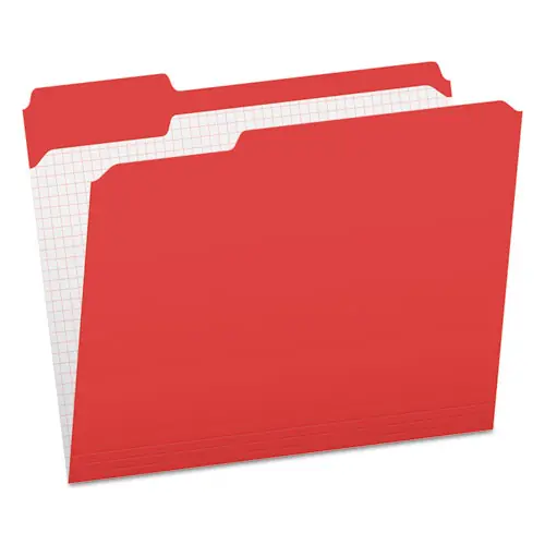 Pendaflex® Double-Ply Reinforced Top Tab Colored File Folders, 1/3-Cut Tabs, Assorted Positions, Letter Size, Red, 100/Box