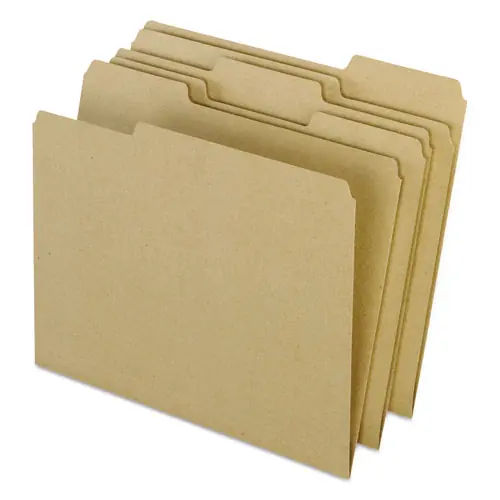 Pendaflex® Earthwise by Pendaflex 100% Recycled Colored File Folders, 1/3-Cut Tabs, Assorted Tab Positions, Letter Size, Brown, 100/Box