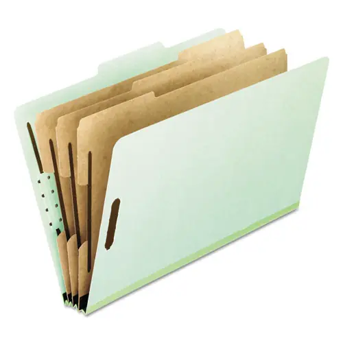 Pendaflex® Eight-Section Pressboard Classification Folders, Letter Size, Green, 3" Expansion, 3 Dividers, 8 Fasteners, 10/Box