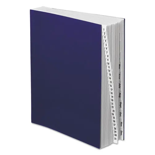 Pendaflex® Expanding Desk File, 42 Dividers, Month/Date Index, Letter Size, Dark Blue Cover