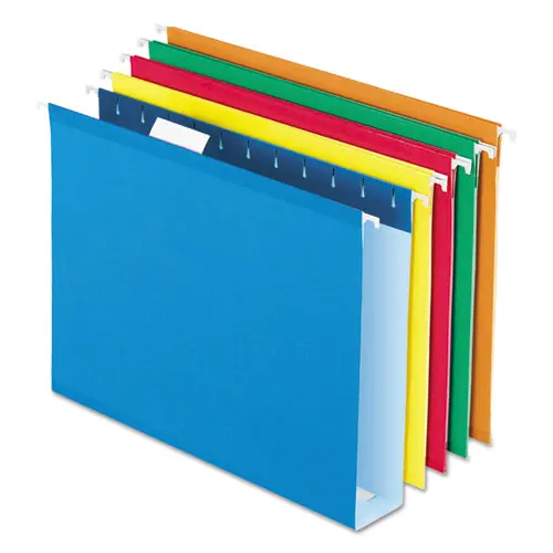 Pendaflex® Extra Capacity Reinforced Hanging File Folders with Box Bottom, 2" Capacity, Letter Size, 1/5-Cut Tab, Assorted Colors, 25/BX