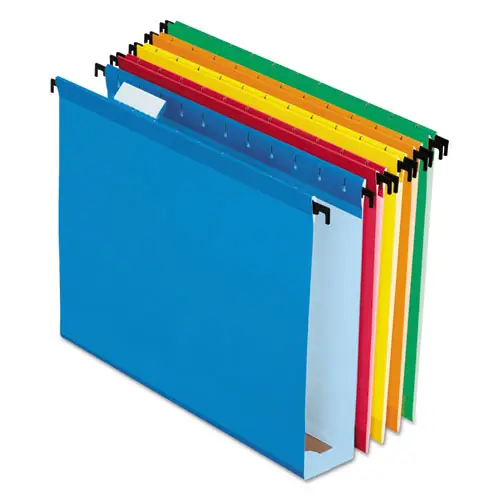 Pendaflex® Extra-Capacity SureHook Hanging Folders, Letter Size, 2" Capacity, 1/5-Cut Tabs, Assorted Colors, 20/Box