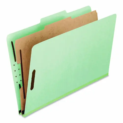 Pendaflex® Four-Section Pressboard Classification Folders, 2" Expansion, 1 Divider, 4 Fasteners, Legal Size, Light Green, 10/Box