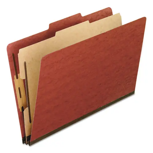 Pendaflex® Four-Section Pressboard Classification Folders, Legal Size, Red, 10/Box