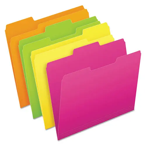 Pendaflex® Glow File Folders, 1/3-Cut Tabs, Letter Size, Assorted Colors, 24/Pack
