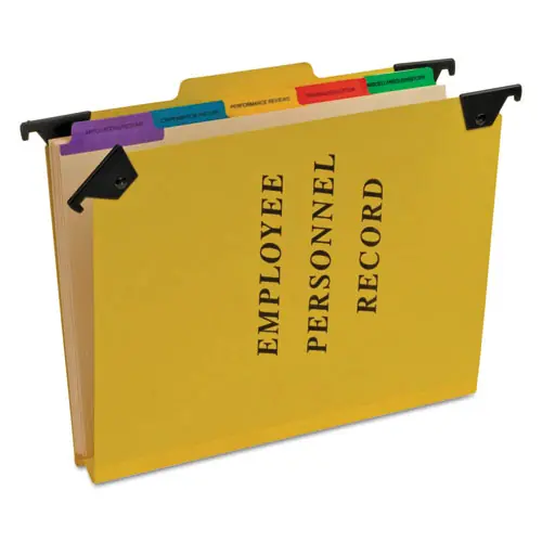 Pendaflex® Hanging-Style Personnel Folders, Letter Size, Yellow, 5 Dividers, 1/5-Cut Tabs, 1/3-Cut Exterior Tabs