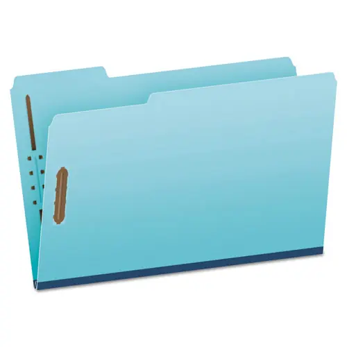 Pendaflex® Heavy-Duty Pressboard Folders with Embossed Fasteners, 1/3-Cut Tabs, Legal Size, Blue, 25/Box