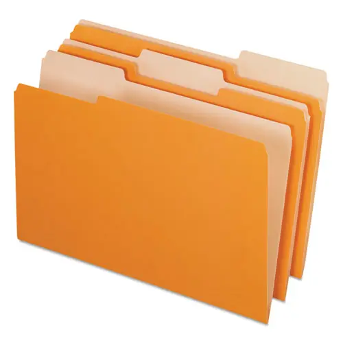 Pendaflex® Interior File Folders, Legal Size, Orange, 1/3-Cut Tabs, Assorted Positions, 100/Box