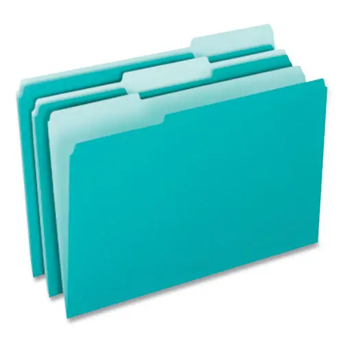 Pendaflex® Interior File Folders, 1/3-Cut Tabs, Assorted Positions, Letter Size, Aqua, 100/Box