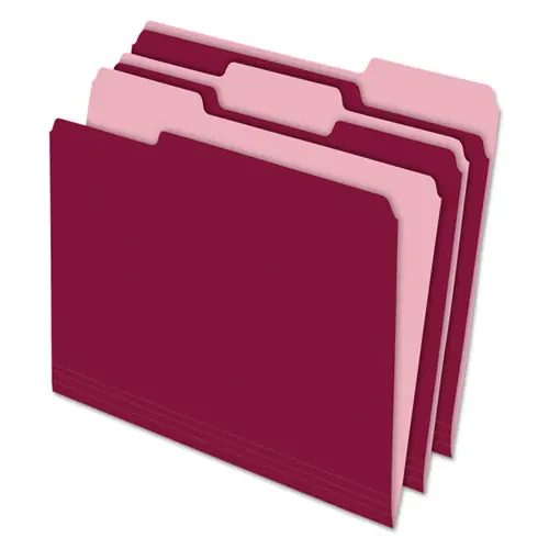Pendaflex® Interior File Folders, 1/3-Cut Tabs: Assorted, Letter Size, Burgundy, 100/Box