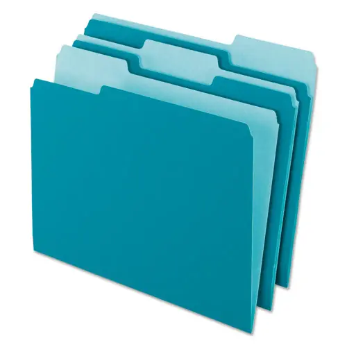 Pendaflex® Interior File Folders, 1/3-Cut Tabs, Assorted Positions, Letter Size, Teal, 100/Box