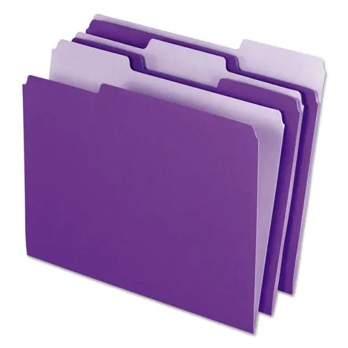 Pendaflex® Interior File Folders, 1/3-Cut Tabs, Assorted Positions, Letter Size, Violet, 100/Box