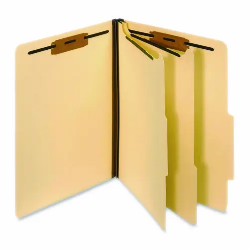 Pendaflex® Manila Top Tab Classification Folders, 1.75" Expansion, 2 Dividers, 6 Fasteners, Letter Size, Manila Exterior, 10/Box
