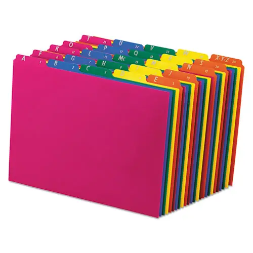Pendaflex® Poly Top Tab File Guides, 1/5-Cut Top Tab, A to Z, 8.5 x 11, Assorted Colors, 25/Set