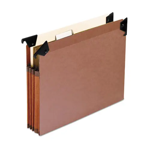 Pendaflex® Premium Expanding Hanging File Pockets with Swing Hooks and Dividers, 3 Dividers with 1/5-Cut Tabs, Letter Size, Brown, 5/Box